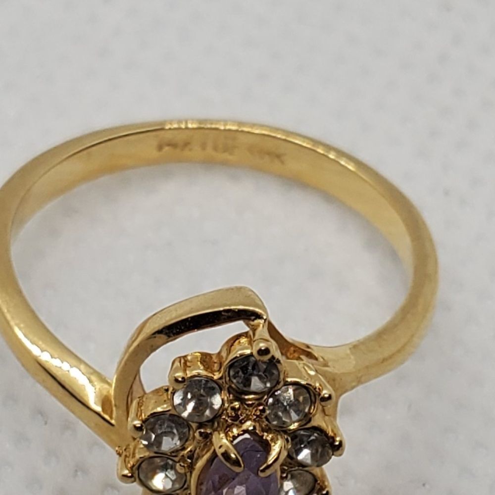14 Karat Gold Electroplated Purple & Clear Stone Ring - Picture 7 of 8